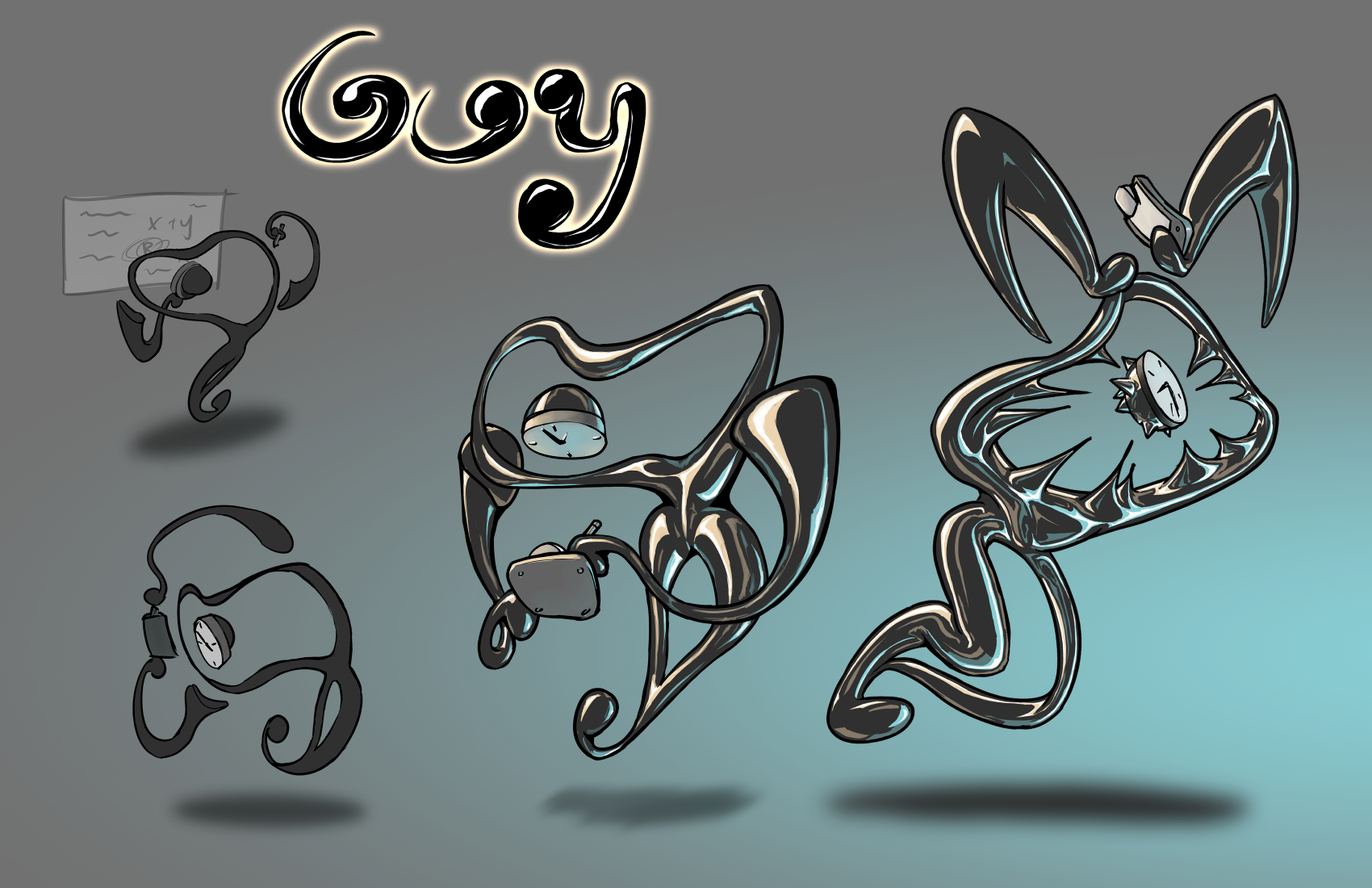 “Guy: Ferrofluid Time-Scientist” Character Design Sheet, 2023